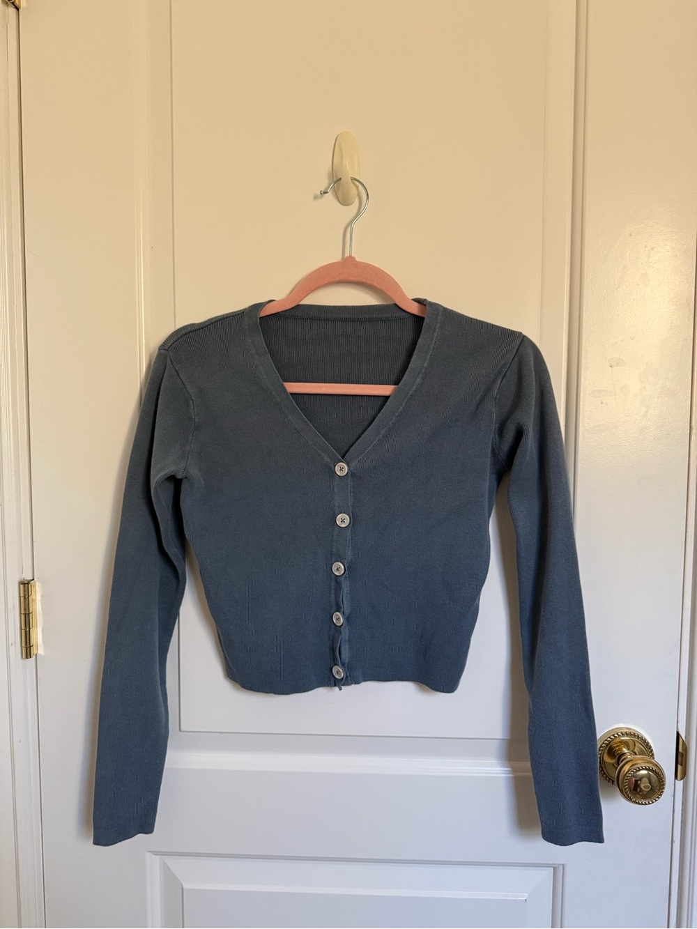 Brandy Melville Cropped Slate Blue Button-Up Cardigan
